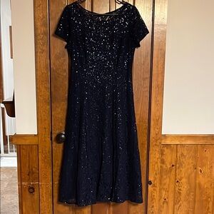 SLNY Blue Sequin A-Line Cocktail Dress